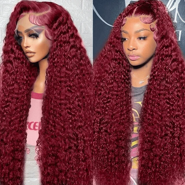 real person hair ring subscriber craft-Tuneful Glueless Burgundy Color 13x6 5x5 4x6 Glueless Lace Front Closure Human Hair Wigs Curly Wigs