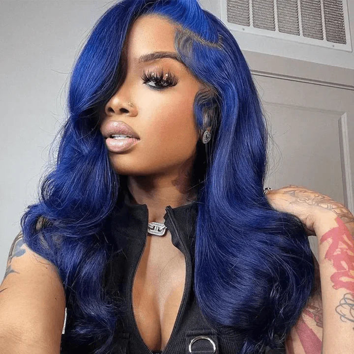 real person hair ring travel twist-Tuneful Glueless Dark Blue Color 13x6 5x5 4x6 Lace Frontal Closure Human Hair Wigs 180% Density