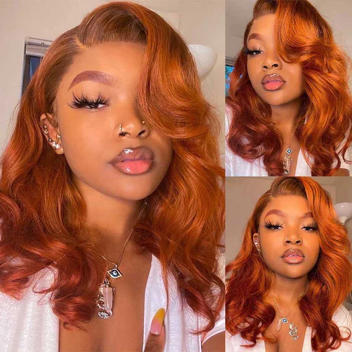 real person hair ring newsletter weave-Tuneful Glueless Elegant Ginger Colored 13x6 Lace Front 4x6 Wear Go Human Hair Body Wave Bob Wigs