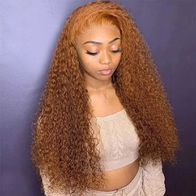 real person hair ring fresh weave-Tuneful Glueless Ginger Colored Curly Human Hair Wigs 13x6 5x5 4x6 Lace Front Closure 180% Density Wigs