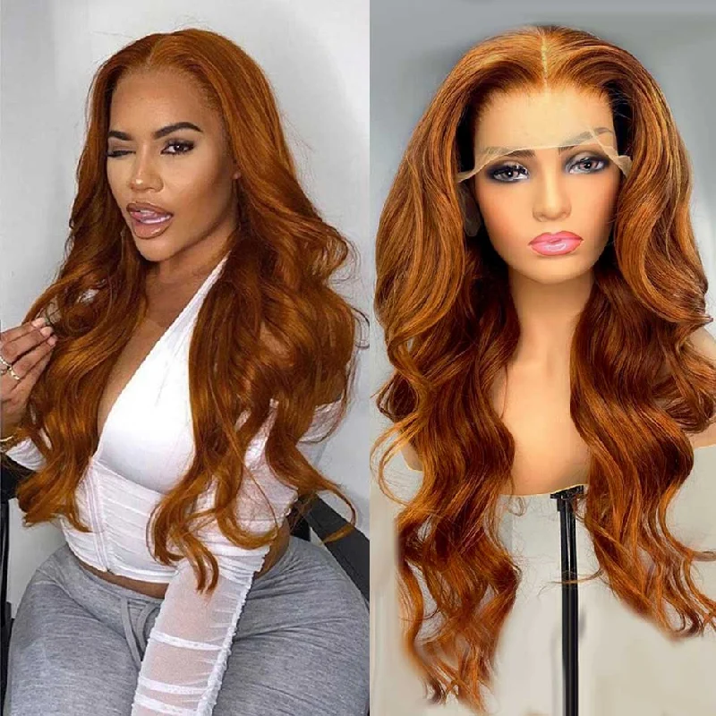 real person hair ring staple pattern-Tuneful Glueless Ginger Orange Color 13x6 5x5 4x6 Lace Front Closure Human Hair Wigs Body Wave Wigs 180% Density  Ashley Bedeck Recommend