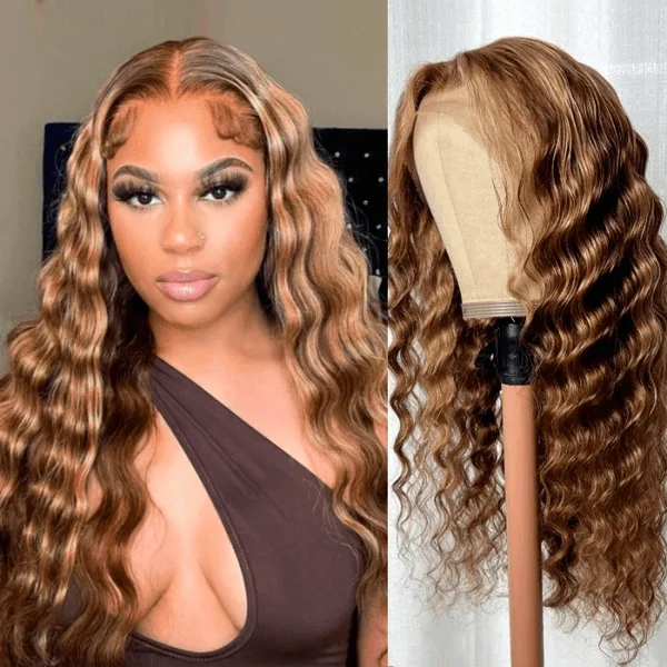 real person hair ring unboxing weave-Tuneful Glueless Highlight Colored Deep Wave 13x6 5x5 4x6 Lace Front Closure Human Hair 180% Density Wigs