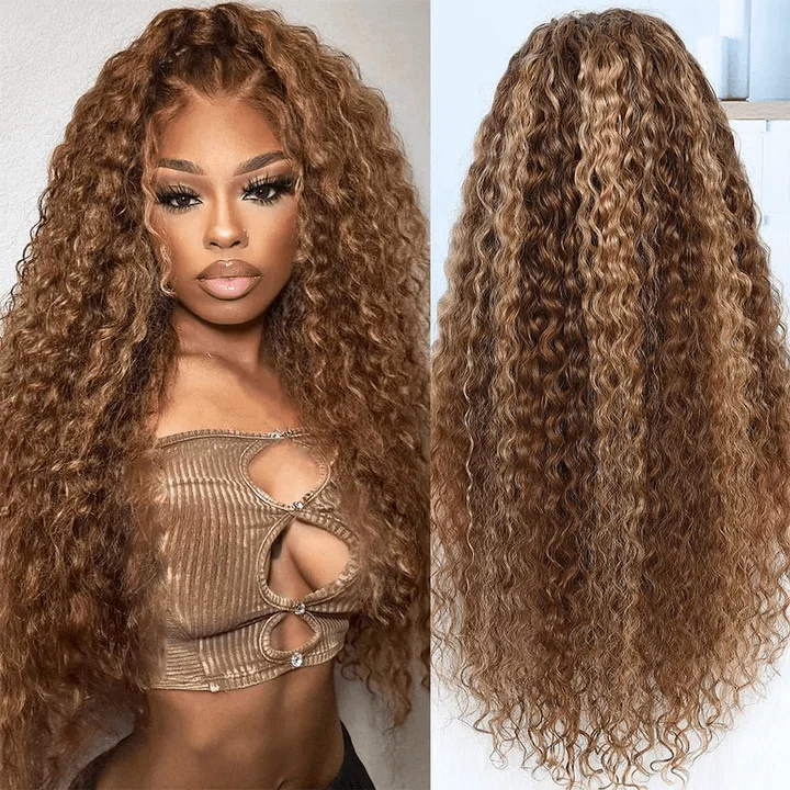 real person hair ring foundation weave-Tuneful Glueless Highlight Curly Wigs 13x6 5x5 4x6 Lace Front Closure Colored Human Hair Wigs 180% Density