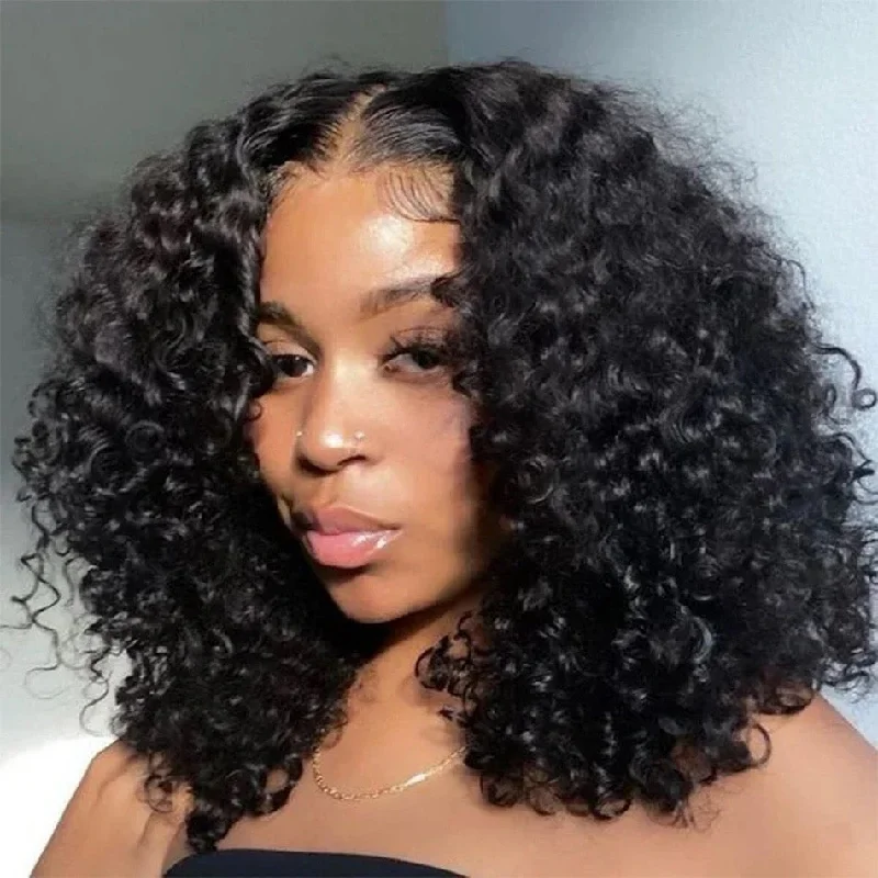 real person hair ring romantic craft-Tuneful Glueless Jerry Curly Lace Closure Human Hair Bob Wigs