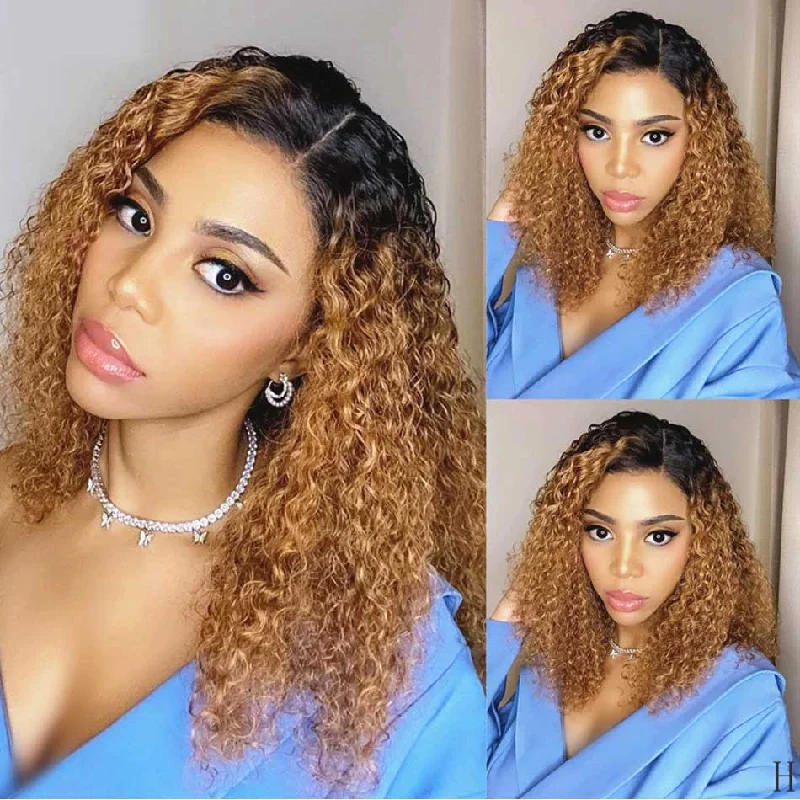 real person hair ring customer weave-Tuneful Glueless Ombre Blonde Colored Curly 13x6 5x5 4x6 Lace Front Closure Human Hair 180% Density Wigs