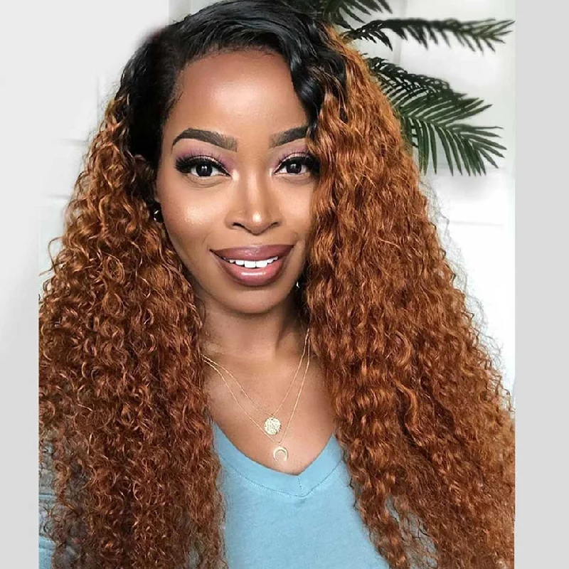 real person hair ring quick weave-Tuneful Glueless Ombre Brown Colored Curly 13x6 5x5 4x6 Lace Front Closure Human Hair 180% Density Wigs