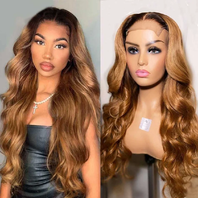 real person hair ring detailed weave-Tuneful Glueless Ombre Honey Blonde #1B/27 Colored 13x6 5x5 4x6 Lace Front Closure Human Hair Wigs Body Wave Wigs 180% Density