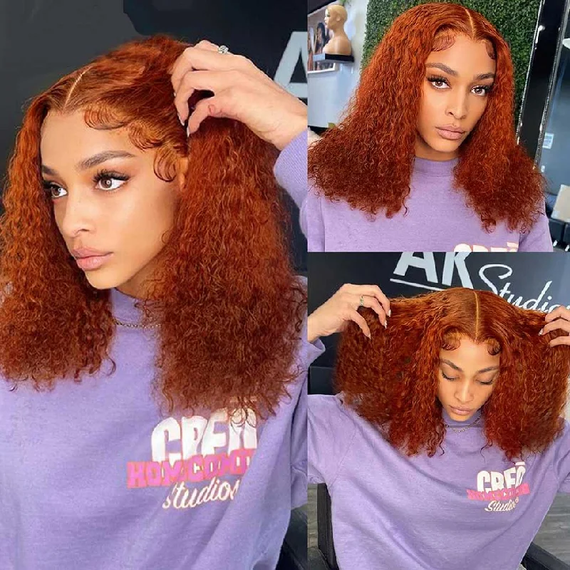 real person hair ring throwback pattern-Tuneful Glueless Orange Colored Jerry Curly Bob Wigs Human Hair