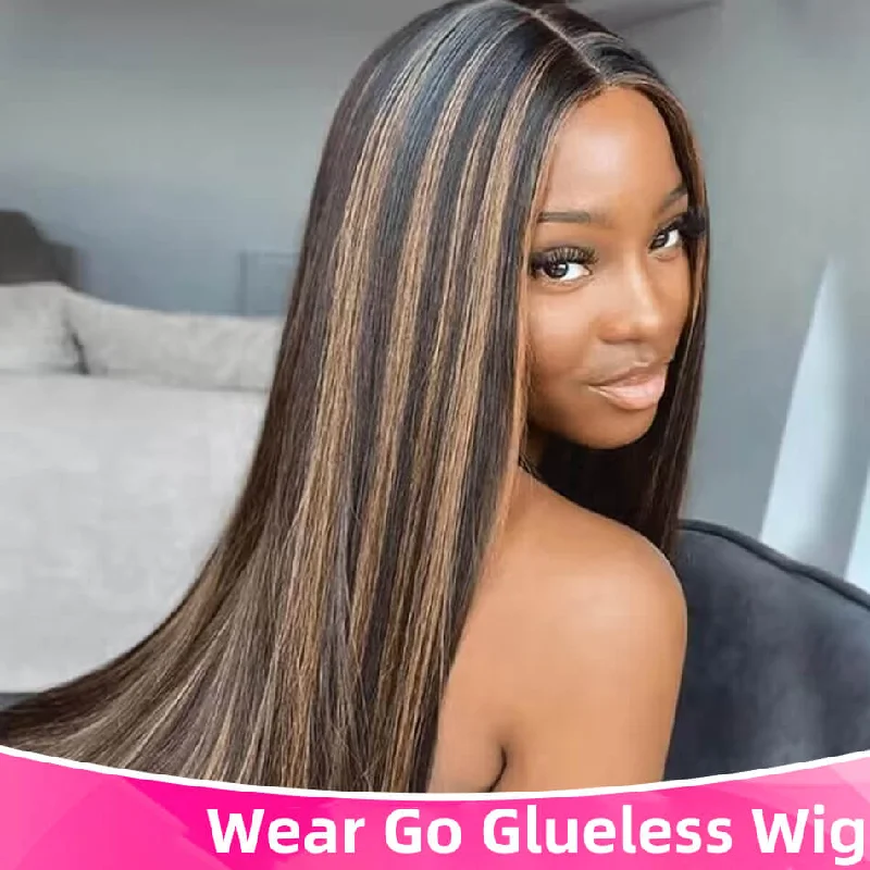 real person hair ring supplier twist-Tuneful Glueless Wigs Human Hair Ready To Wear Highlight Color 1B/27 Straight Wigs