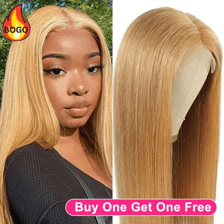 real person hair ring team craft-Tuneful Honey Blonde Colored 13x4 Lace Frontal Human Hair 180% Density Straight Wigs Bogo Deal