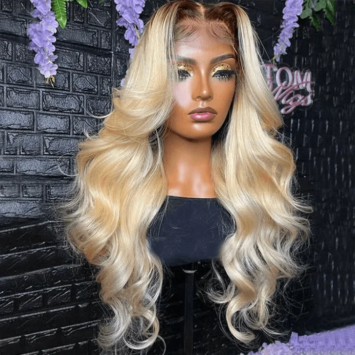 real person hair ring polished weave-Tuneful Ombre Blonde 4/613 Colored 13x4 13x6 Lace Front Human Hair 613 Frontal Wigs 210% Density