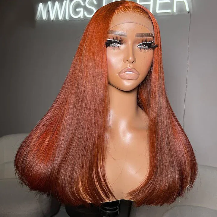 real person hair ring elegant craft-Tuneful Orange Glueless Straight 4x6 13x6 Lace Front Closure Human Hair Wigs 210% Density