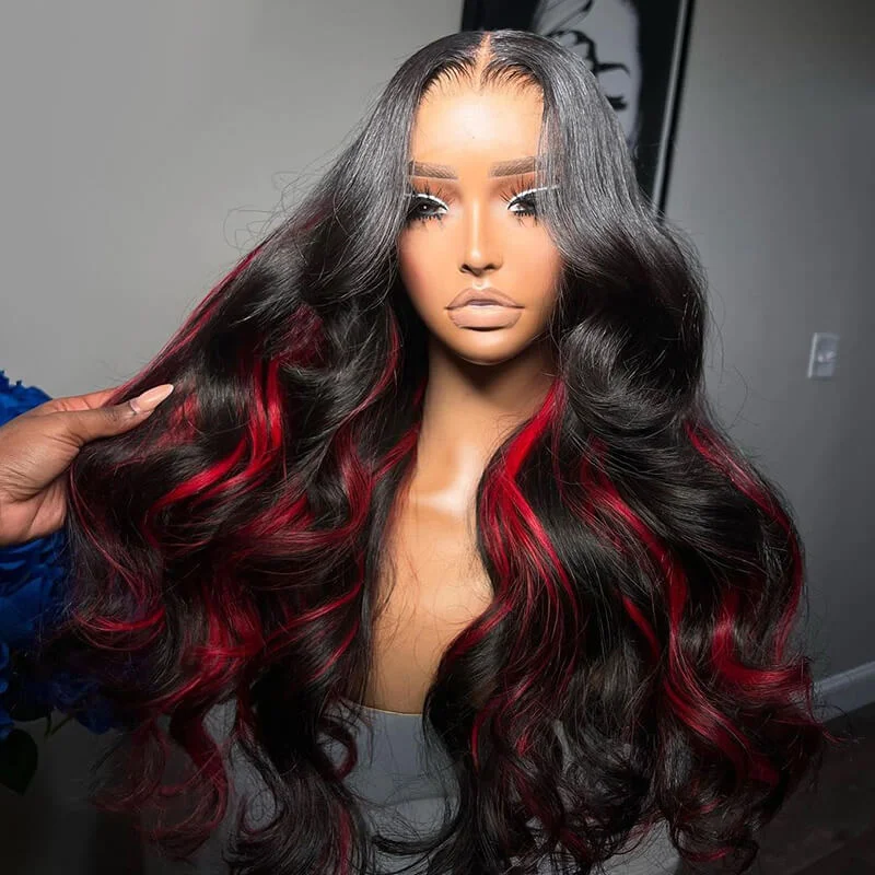 real person hair ring legacy weave-Tuneful Red Highlight Colored 13x6 5x5 4x6 Lace Front Human Hair Body Wave Wigs