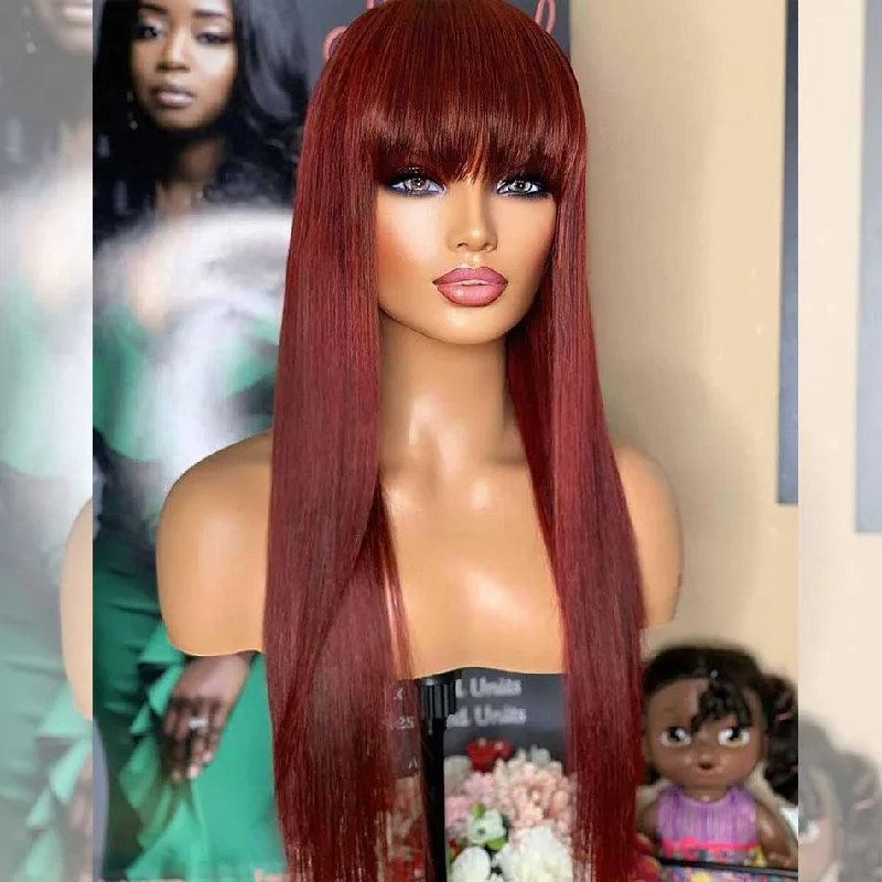 real person hair ring direct weave-Tuneful Reddish Colored Human Hair Wigs With Bang Affordable Machine Made Fashion Wig