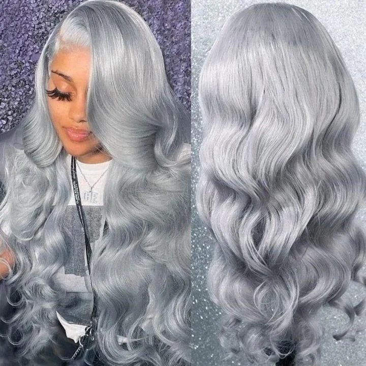 real person hair ring special pattern-Tuneful Special Customise Grey Colored 13x4 13x6 HD Lace Front Human Hair 613 Frontal Wigs 210% Density