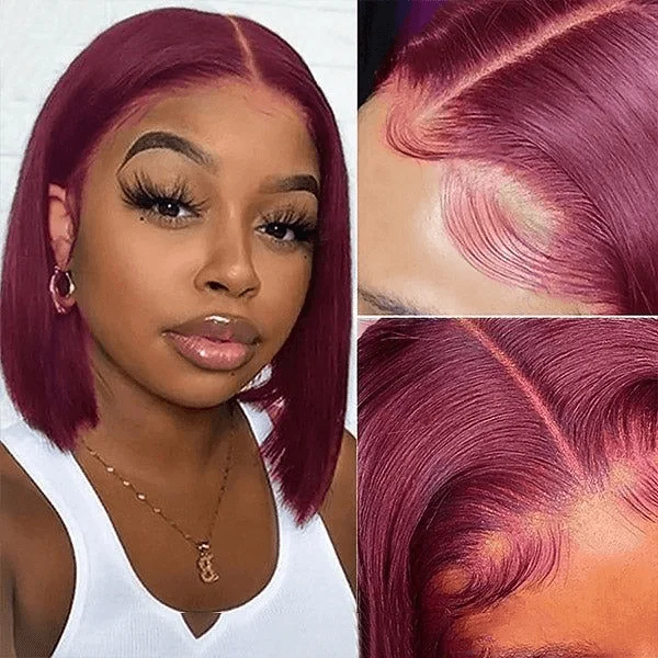 real person hair ring high demand weave-Tuneful Super Deal 99J Burgundy Colored Bob 13x4 Lace Full Frontal Human Hair Wigs 150% Density