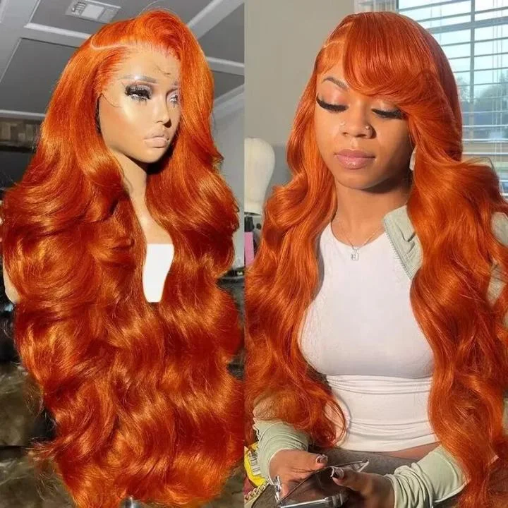 real person hair ring romantic craft-Tuneful Super Deal Orange Ginger Colored 13x6 Lace Frontal 10A Virgin Human Hair Wigs