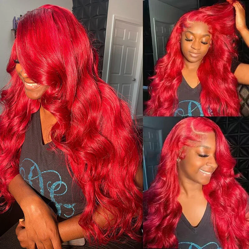 real person hair ring avant-garde craft-Tuneful Super Deal Red Colored 13x6 Lace Frontal 10A Virgin Human Hair Wigs