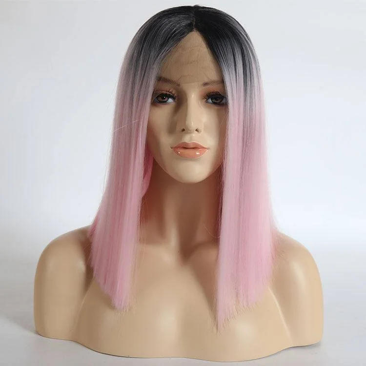 Synthetic wigs gradient style-VIP - Synthetic Lace Front Wig Ombre Grey to Pink